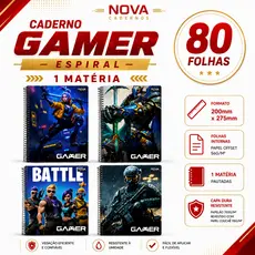Caderno Capa Dura Colegial Game 1 Matéria Universitário 80 Folhas Menino