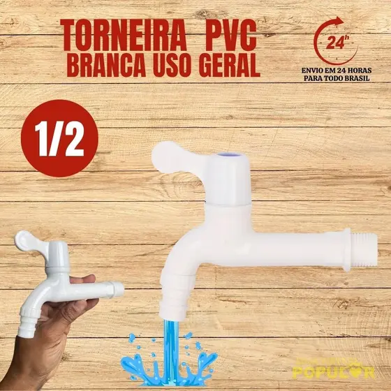Torneira Branca PVC Longa Uso Geral Torneira para Máquina Lavar 2 Saídas Tanque Abs Branca 1/2