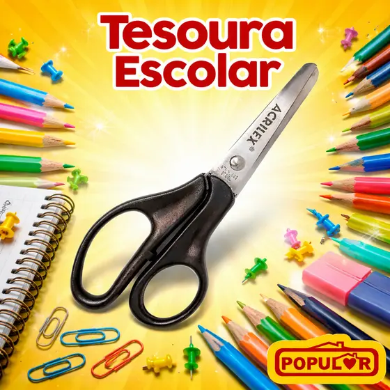 Tesoura Escolar 14 Cm Preto - Acrilex Escolar