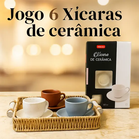 Jogo 6 Xicara Café Chá de Cerâmica com 6 peças