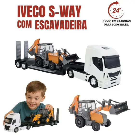 Caminhão Brinquedo Grande  Prancha Empilhadeira Iveco S-Way
