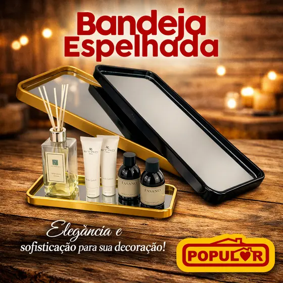 Bandeja Espelhada Decorativa 2 Em 1 Espelho Parede E Bancada 30cm x 11.8cm x 1.5cm