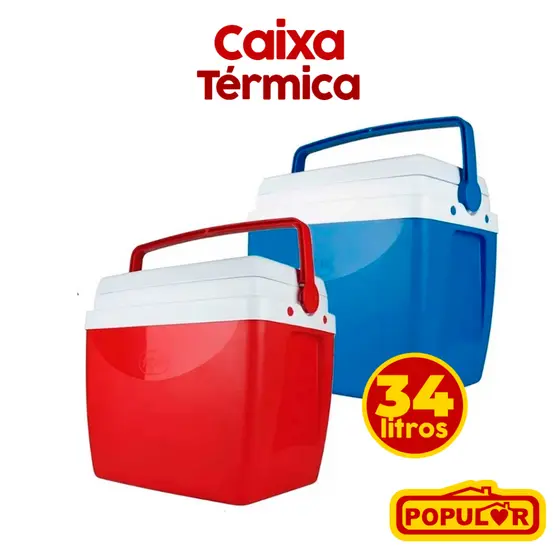 Caixa Térmica Cooler  Com  Tampa  Alça  34 Litros Mor Cores