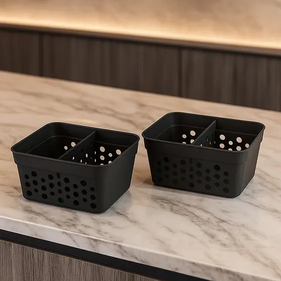 Kit 2 Mini Cesto Organizador Trama Rattan com Divisória Removível Ideal p/ Guardar Canetas Lápis.