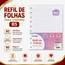 Refil Caderno de Disco 80 Folhas B5 10 Discos Pautado FWB Escolar Universitário