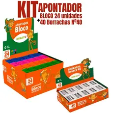 Kit Apontador Escolar Com Depósito 24 Unidades + Borracha Branca Nº 40 com 40 Unidades Leo & Leo