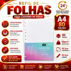 Refil de Folha - Cadernos de Disco A4 Pautado tipo Caderno Inteligente - Pautado 80 folhas 28.3CM X 20.3CM 80g