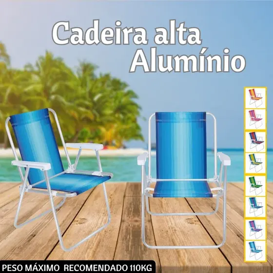 Cadeira de Praia Alta Alumínio Cores Disponíveis Mor