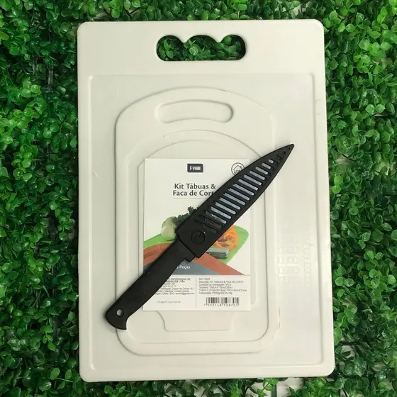 Cojunto Kit 3 Peças Tábua de Corte Carne e Legumes Retangular Resistente Casa Cozinha + faca