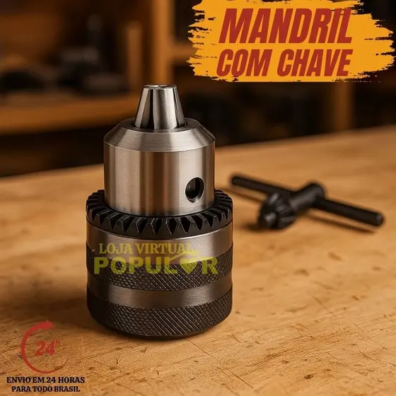 Mandril Segura Brocas Para Furadeira Rosca 13mm 1/2 Pol + Chave Aperto