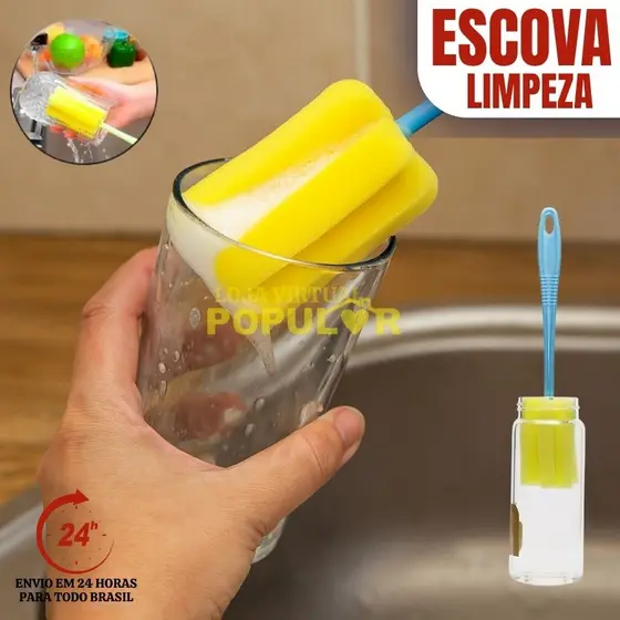 Esponja de Limpeza Para Copo Garrafa 24cm Vidros Garrafas Utensílios