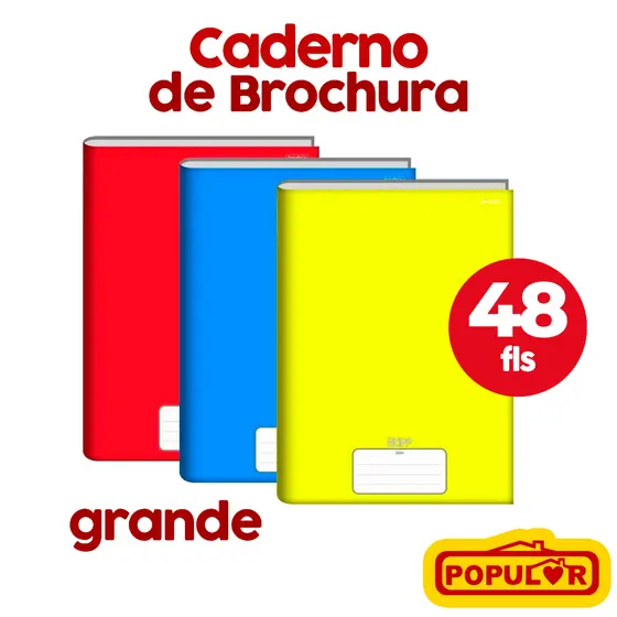 Caderno Brochura Grande 48 Folhas Brochurão Stiff Infantil Volta ás Aulas