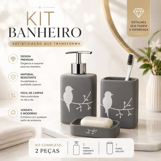 Kit de Banheiro Cerâmica 2 Peças Porta Sabonete Líquido Porta Escova Porcelana