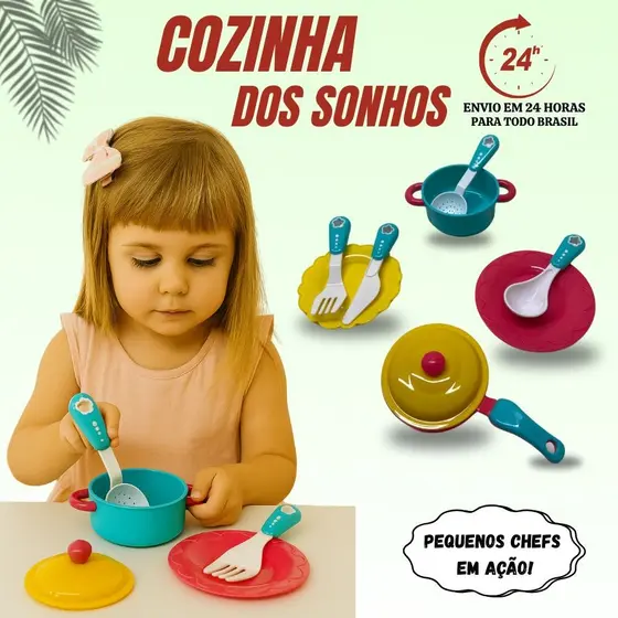 Kit Faz De Conta Cozinha Infantil Brinquedo Completa 8 peças Acessórios