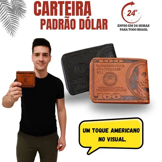 Carteiras Masculina Com 100 Padrão De Dólar Americano Hasp Carteira De Couro Masculina Com Zipper