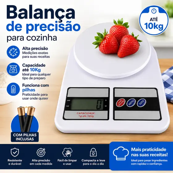 Balança Digital de Cozinha de Precisão 1g a 10Kg SF400 - Nutrição e Dieta