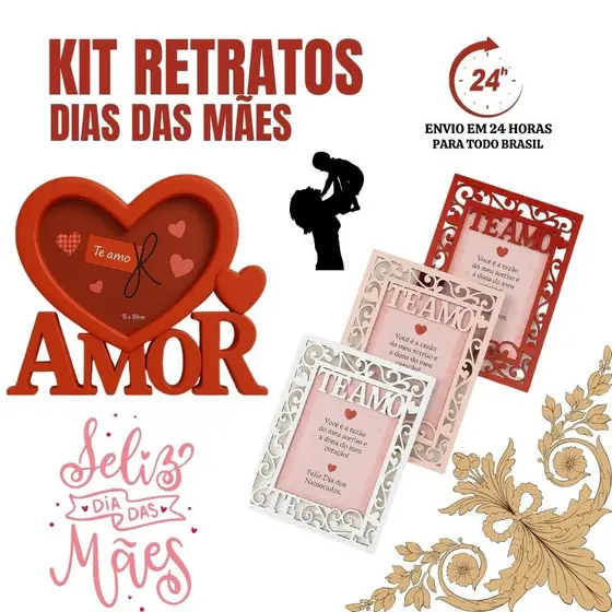 Porta Retrato De Plástico Mãe Multicolorido Decoração Amor De Mãe Com Moldura Dia Das Mães