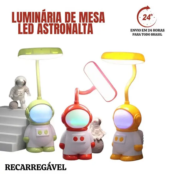 Luminária Astronauta Abajur de Mesa Infantil Portátil Recarregável USB Flexível Led Criança
