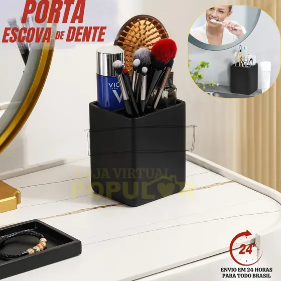 Porta Escova de Dentes Multiuso Plástico Preto Xplast Divisória