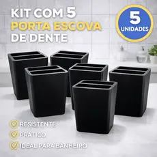 Kit 5 Porta Escova De Dente Preto Para Banheiro De Plástico Multiuso