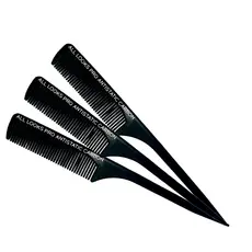 Kit 03 Pente Profissional Carbono 240ºC Antiestático Cerdas Grossas e Cabo Ponta Fina