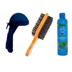 Kit 1 Durag + Escova Javali + Shampoo Dom Pelo para waves 360