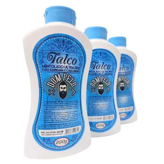Kit 3 Talco Mentolado Dom Pelo 200g Barbeiro Cabelereiro Profissional