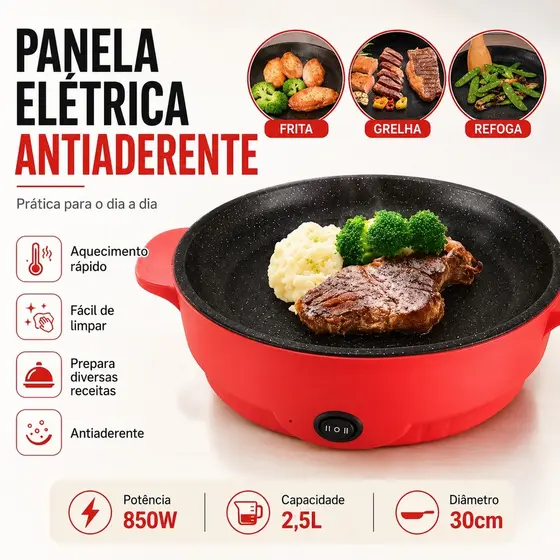 Frigideira Eletrica Grill Multifuncional Chapa Assadeira Antiaderente 600W 110v ou 220v