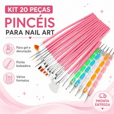 Kit 15 Pincel Gel Uv Acrigel Salão e 5 Pinceis Boleadores Ponta Dupla Decoração De Unha Manicure Pedicure Kit Nail