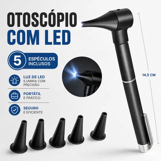 Otoscopio Auriscopio Óptico Profissional De Ouvido Médico Com Lente De Aumento e Luz Amarelo de Led Pediatra Veterinário