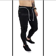 Calça Masculina Jeans Skinny Zíper Na Barra Destroyed
