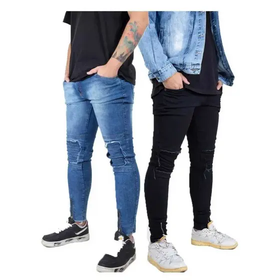 Kit calça Masculina Jeans Modelo Skinny Com Ziper Na Perna