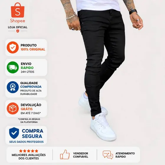 Calças Masculina Skinny Com Elastano Original Linha Premium NF
