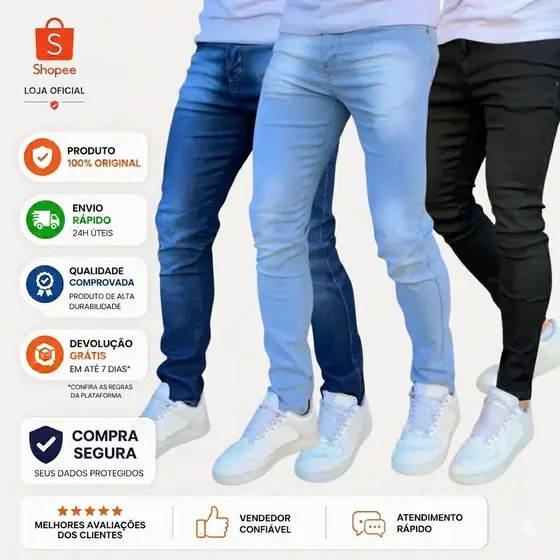 Kit 3 Calças Jeans Masculina Lisa Básica Gstar Jeans