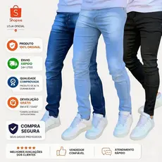 Kit 3 Calças Jeans Masculina Lisa Básica Gstar Jeans