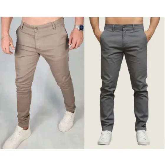 Kit Calça Masculina Slim Fit Sarja Elastano Casual Social Moderna