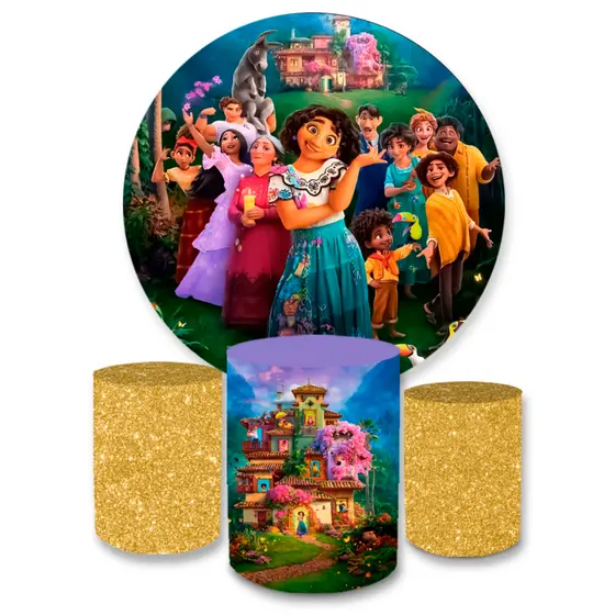 Kit Painel de Festa Decorativo Sublimado + Trio Capa Cilindro Veste Fácil Encanto filme