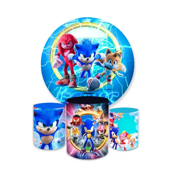 Kit Festa Decoração Capa Painel Redondo + Trio Capas de Cilindros Tema Snc Desenho Infantil
