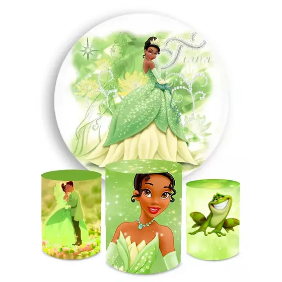 Kit Capas Painel Tiana Princesa  + Trio Capa Cilindro Veste Fácil Sublimados Festa Aniversário