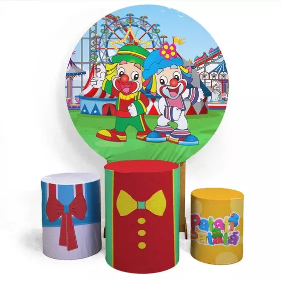 Kit Decorativo Painel Redondo C/ Elástico + Trio Capa Cilindro Veste Fácil Patati e Patata Sublimados