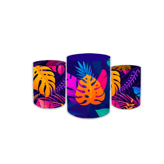 Kit Trio + 3 Capa Cilindro C/ Elástico Sublimado Decoração Infantil Ripado Veste Fácil Básico Folhagem Grande Farofa
