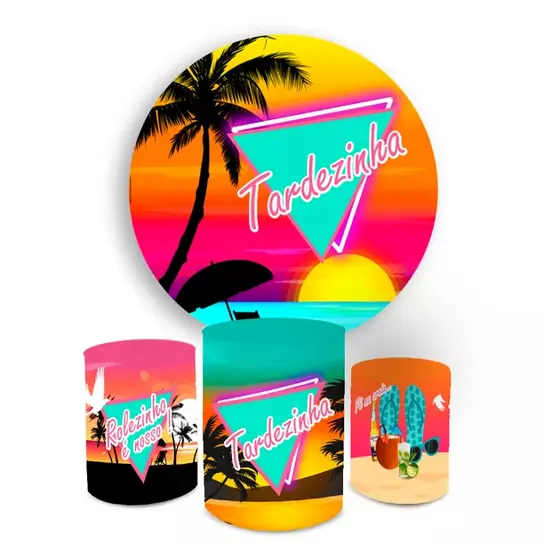 Kit Decorativo Painel Redondo C/ Elástico + Trio Capa Cilindro Veste Fácil Tardezinha