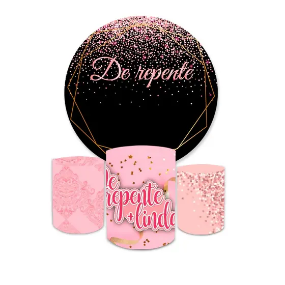 Capa Painel Festivo e Cilindros Veste Fácil Decoração Aniversário De Repente Glitter Rosa