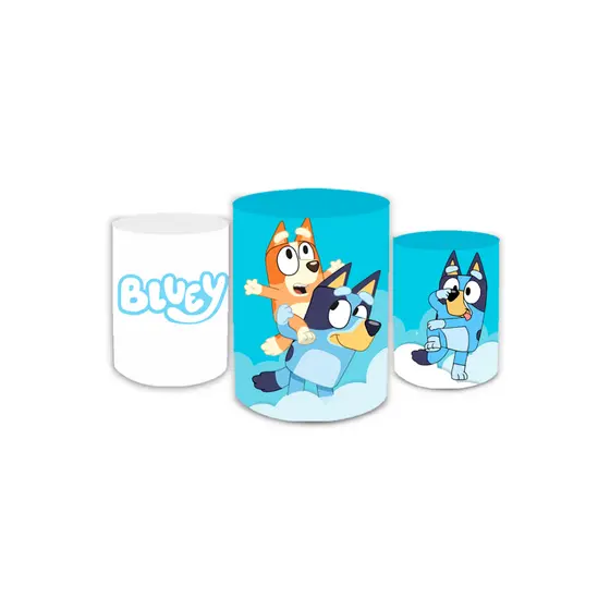 Kit Trio + 3 Capa Cilindro C/ Elástico Sublimado Decoração Infantil Ripado Veste Fácil Básico Oferta Cachorrinhos Bluey