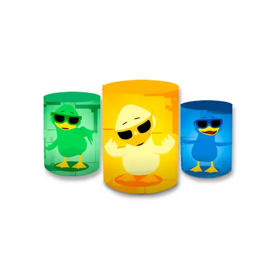 Kit Trio + 3 Capa Cilindro C/ Elástico Sublimado Decoração Infantil Ripado Veste Fácil Básico Oferta Desenho Bento e Toto