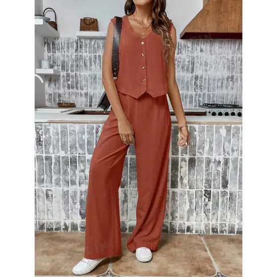 Colete Com E Calça Reta Casual