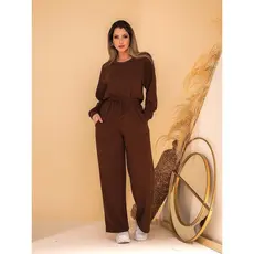 Conjunto de a o de blusa manga longa e calça pantalona