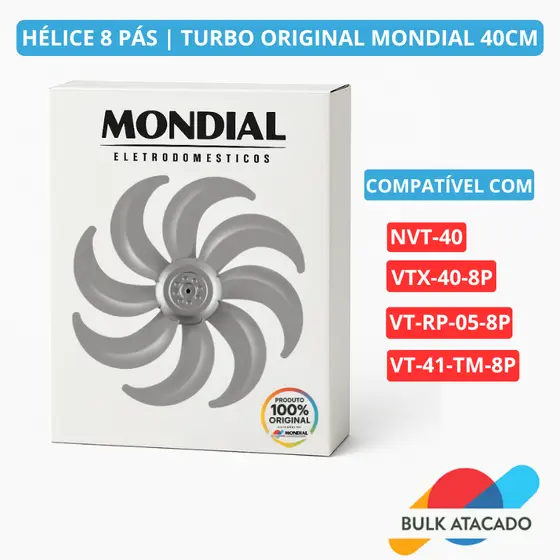 Hélice Original Ventilador Mondial 40cm | 8 Pás Turbo | Vazão Máxima | Encaixe Redondo