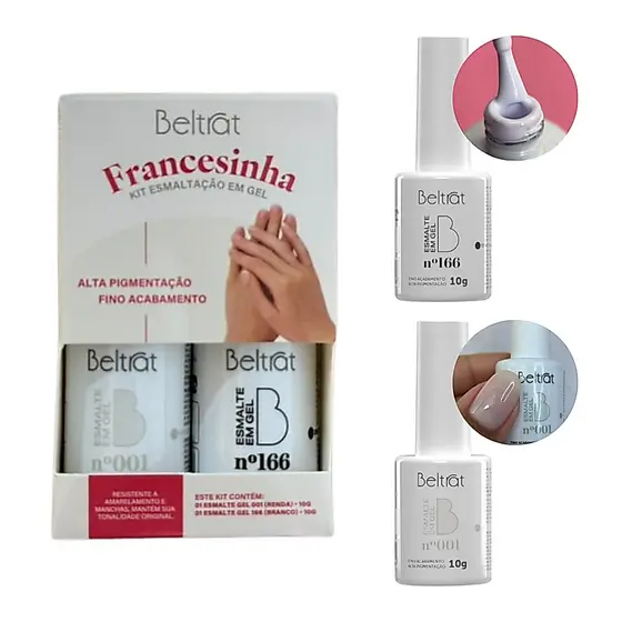 Kit Francesinha Beltrat 10G Esmalte em Gel Branco e Renda Blindagem Esmaltação Unhas Gel