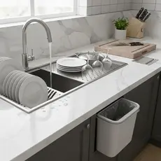 Cuba em Aço Inox 40x40 Com Escorredor e Lixeira P